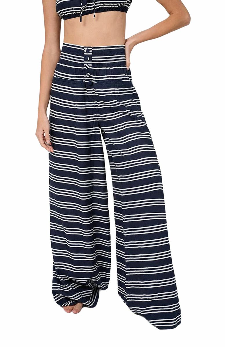 WeWoreWhat Button Front Palazzo Pant, Alternate, color, Dk Navy/Offwh