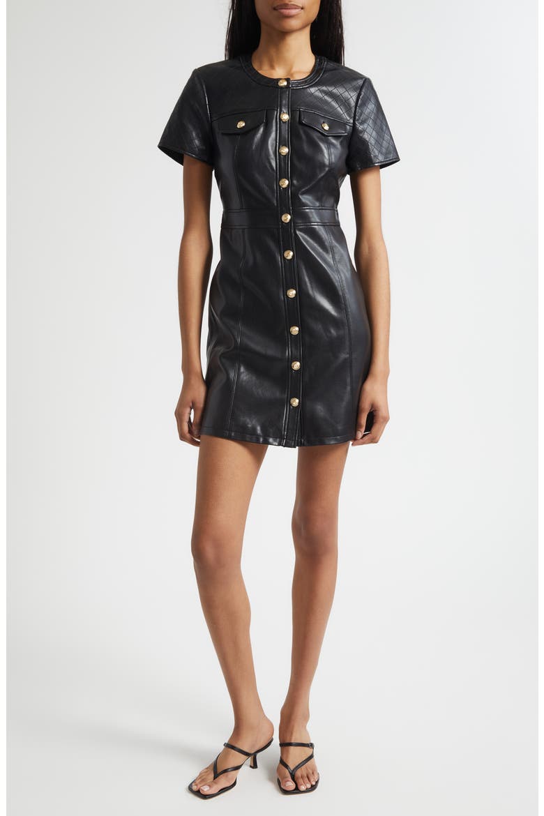 Layla Quilted Faux Leather Minidress, Main, color, BLACK