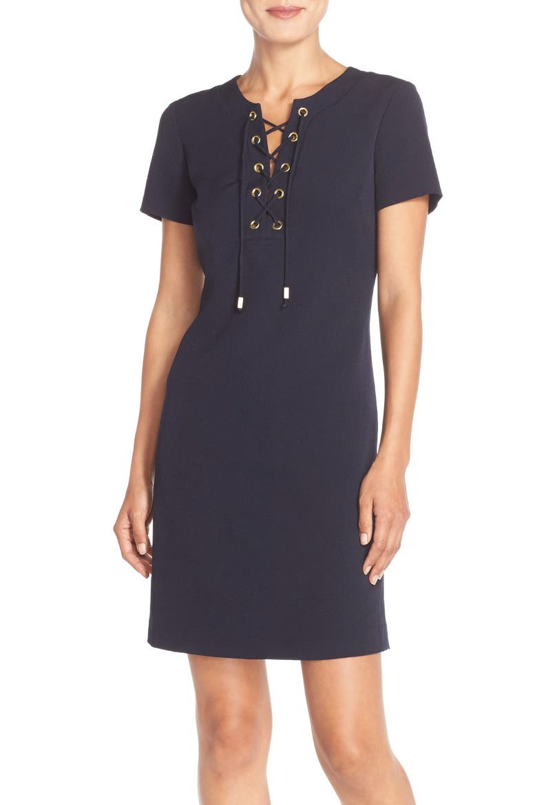 Front Lace Shift Dress, Main, color, NAVY