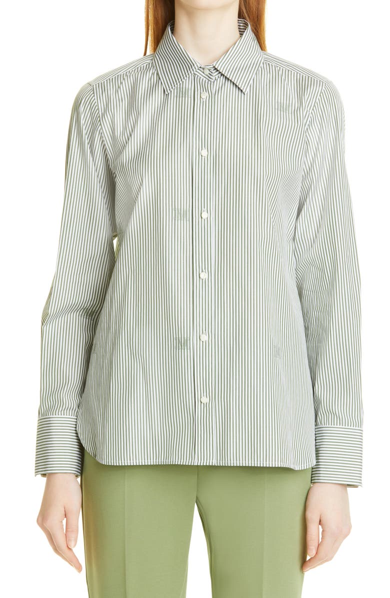 Max Mara Stripe Logo Cotton Button-Up Shirt, Main, color, 