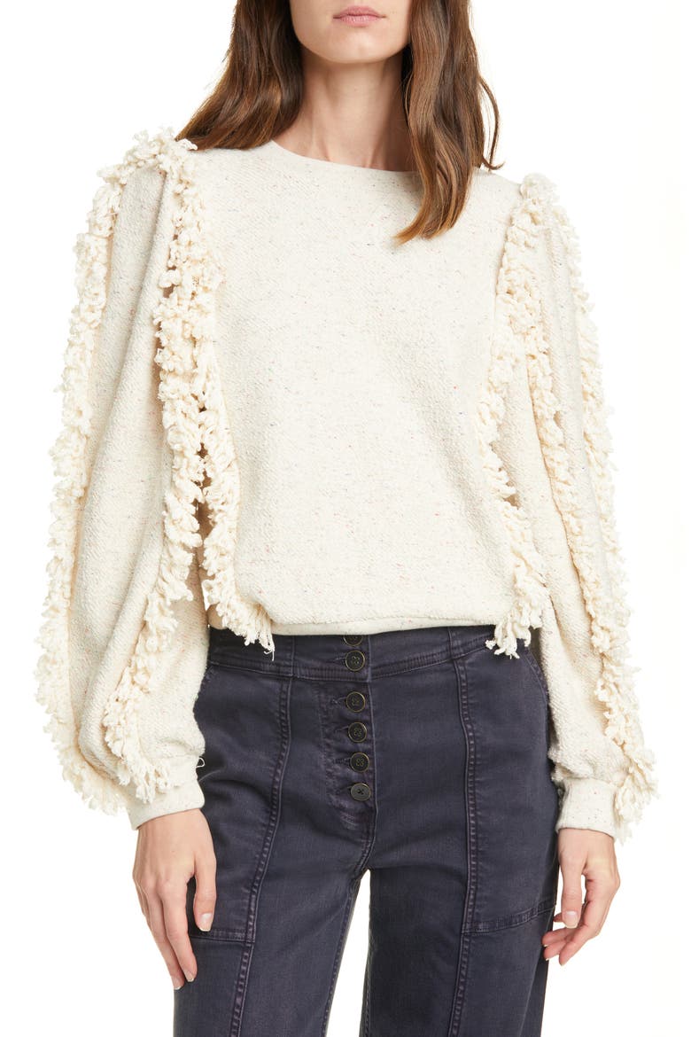 Sage Fringe Sleeve Sweatshirt, Alternate, color, NATURAL