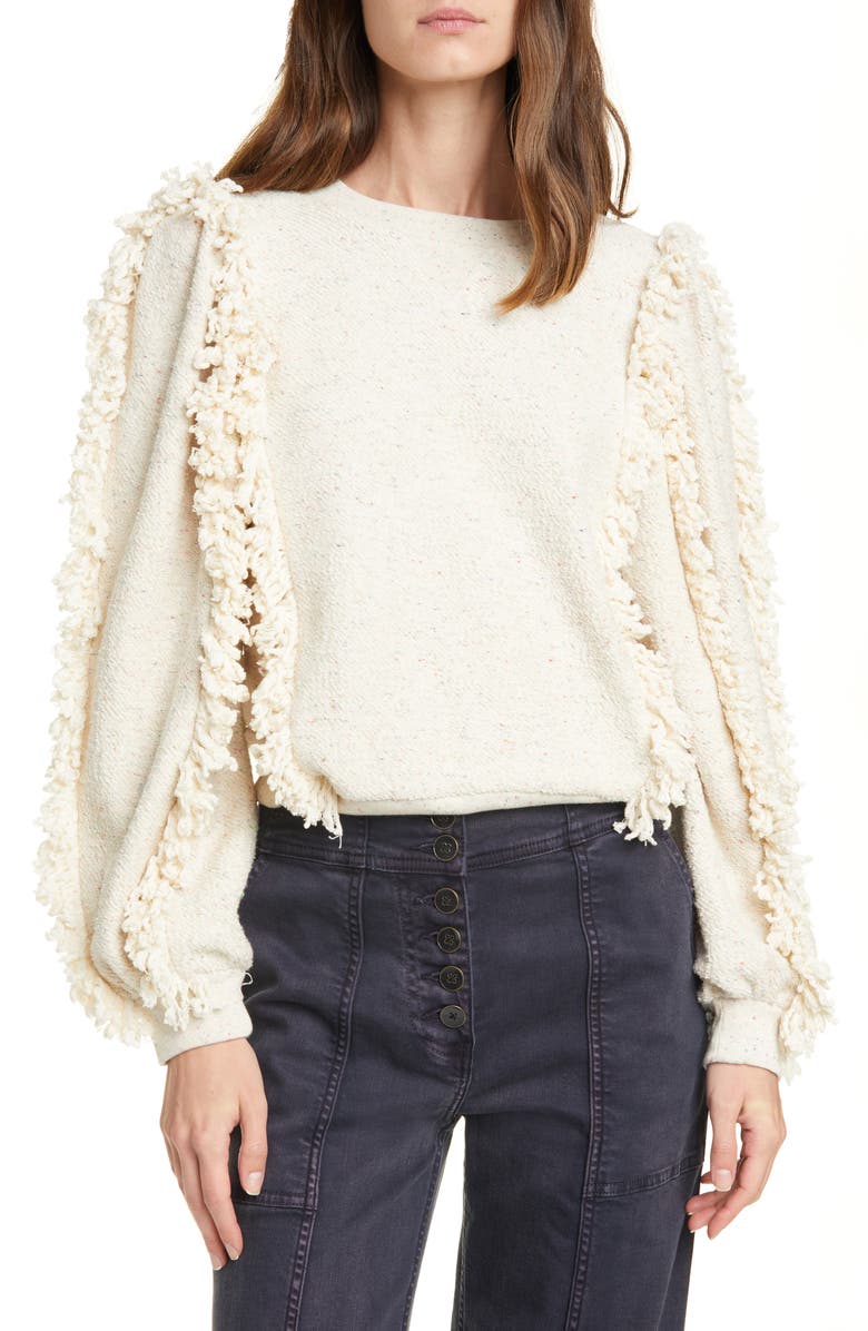 Ulla Johnson Sage Fringe Sleeve Sweatshirt, Alternate, color,