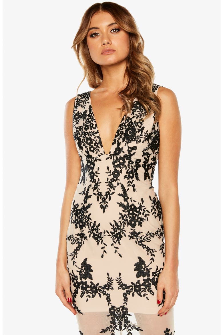 Floral Embroidered Sheath Dress, Alternate, color, BLACK