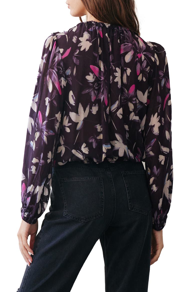 Smocked Neck Long Sleeve Blouse, Alternate, color, FLORAL PLUM PRINT