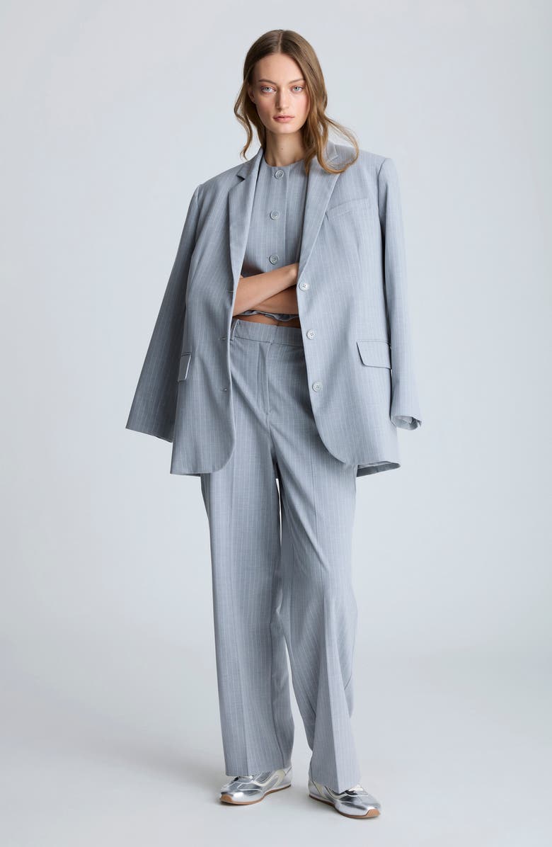 Kenneth Cole High Waist Stripe Wide Leg Pants, Alternate, color, Grey Dusk/ Pure White