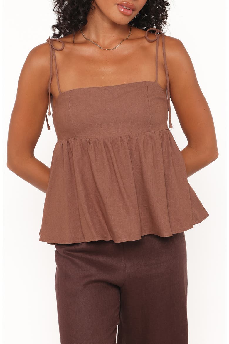 Zephyra Tie Strap Babydoll Camisole, Main, color, BROWN