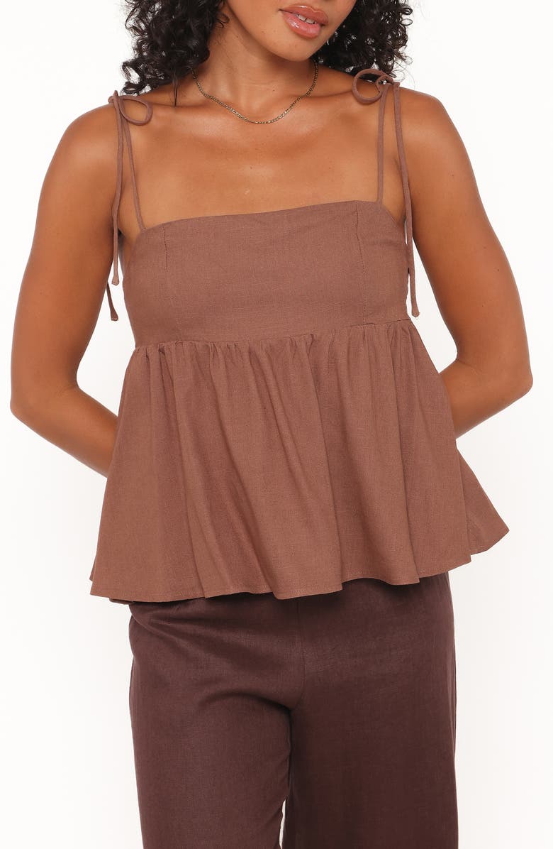 Petal & Pup Zephyra Tie Strap Babydoll Camisole, Main, color, Brown