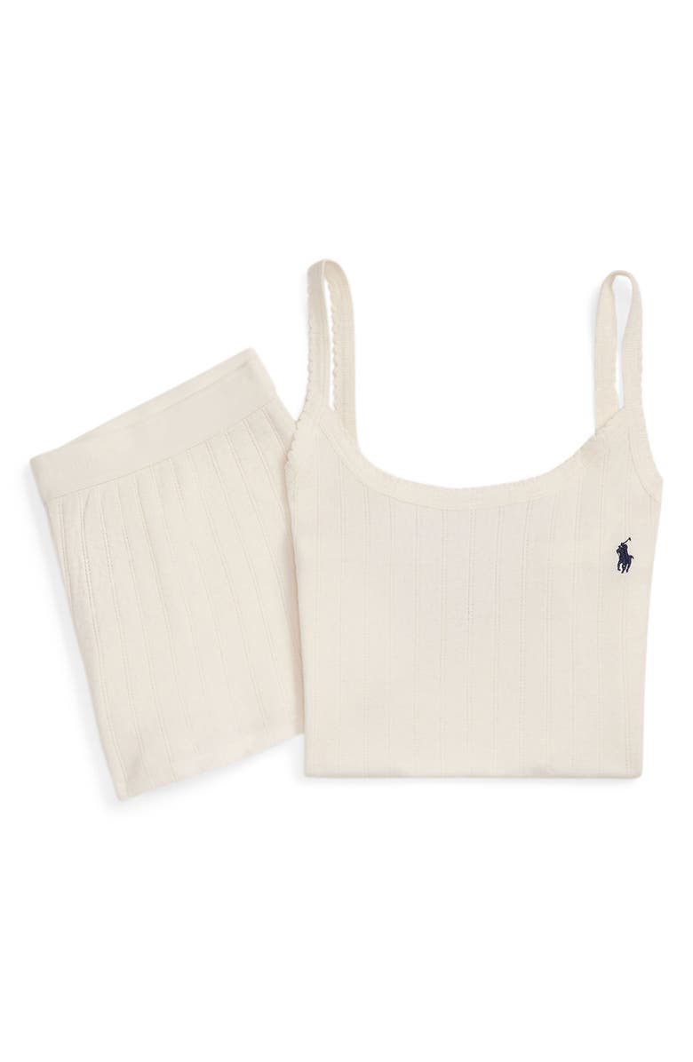 Polo Ralph Lauren Pointelle Stripe Cotton Pajamas, Alternate, color, Egret