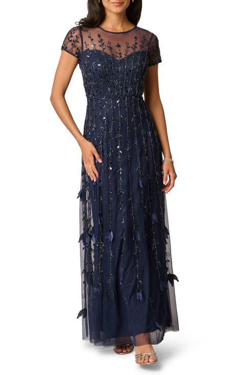 3D Floral Beaded A-Line Gown