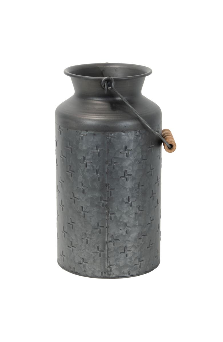 Foreside Home and Garden Black Galvanized Metal Decorative Vase with Wood Handle, Alternate, color, Black