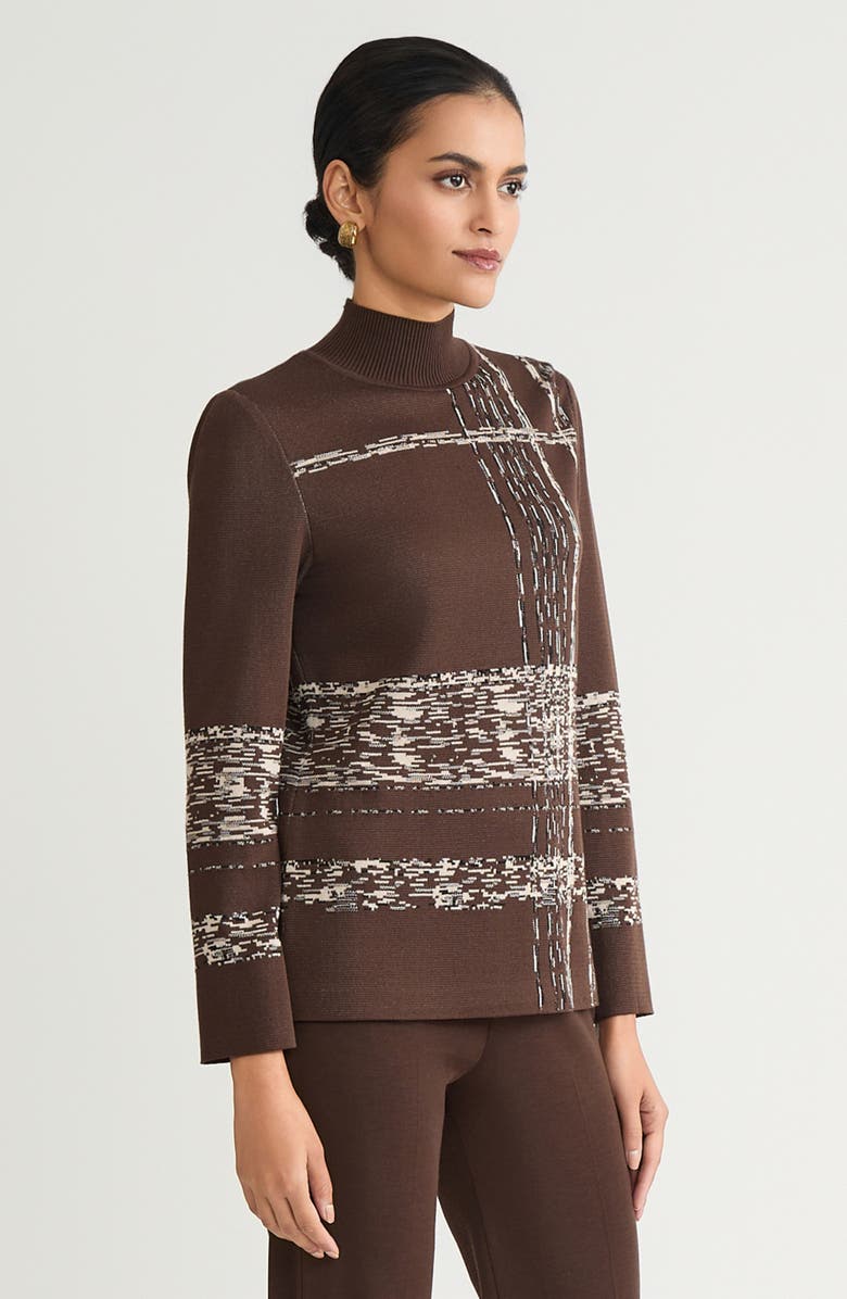 Ming Wang Mock Neck Jacquard Soft Knit Tunic, Alternate, color, Dark Umber/Twig/Black/Ivory