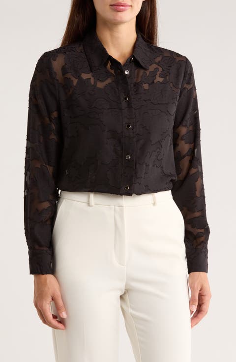 Burnout Floral Button-Up Shirt