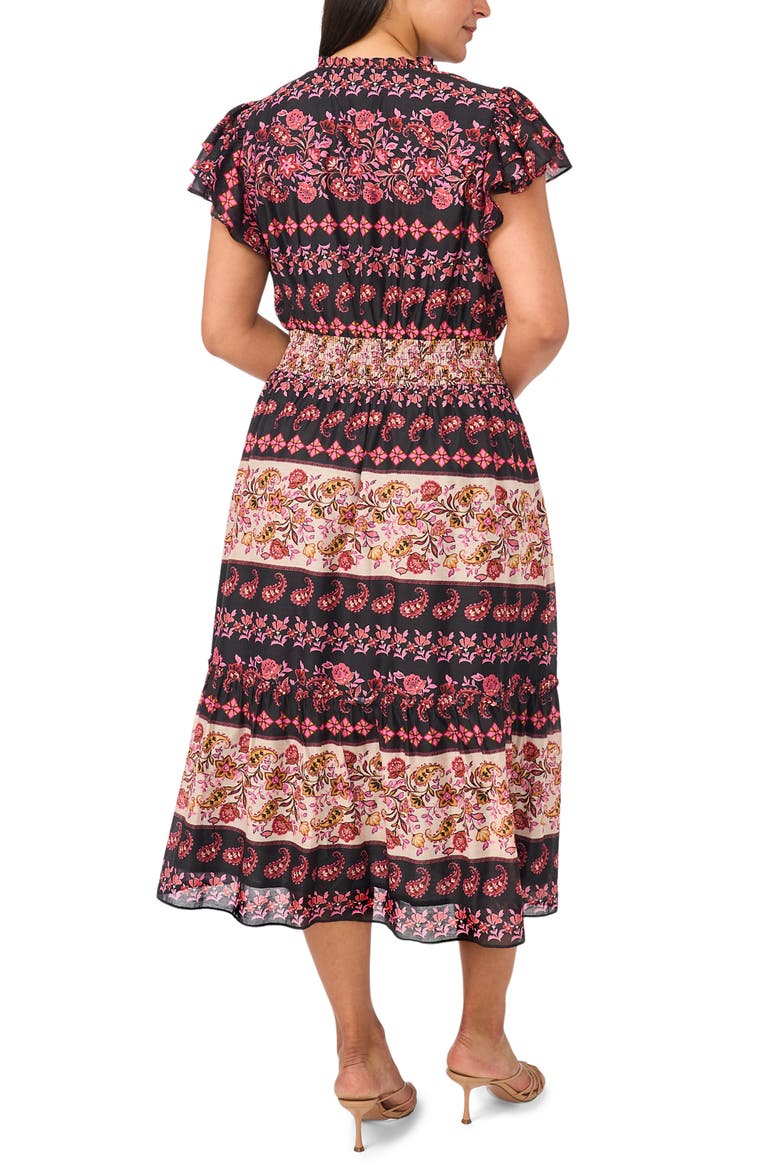 Mixed Print Tie Neck Dress, Alternate, color, RICH BLACK/ PINK