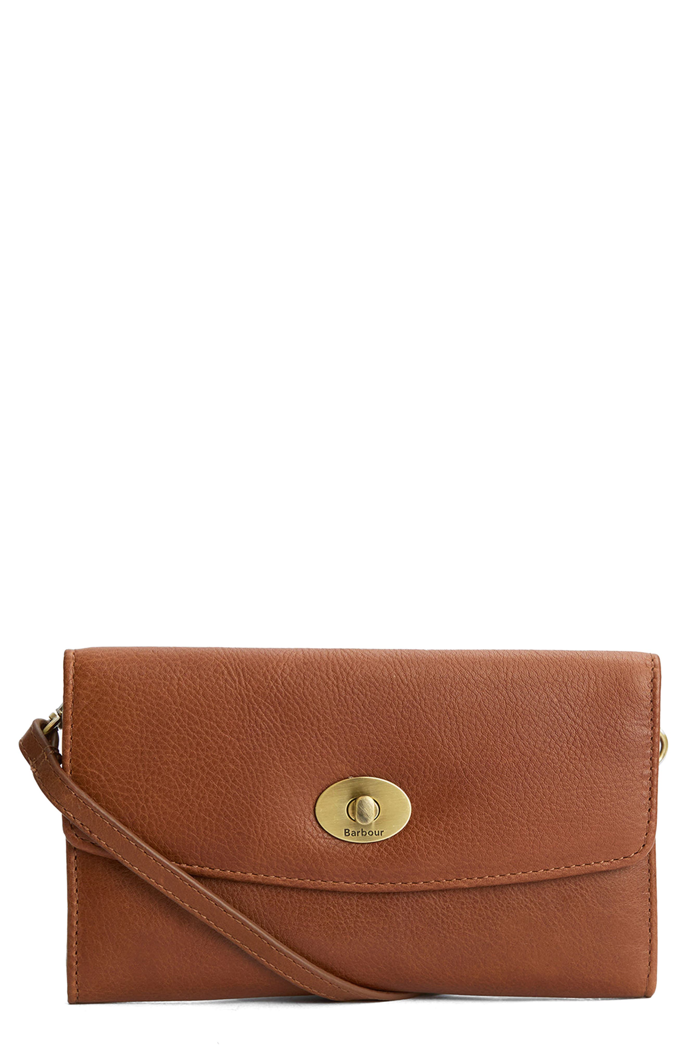 Barbour Isla Leather Crossbody Bag, Main, color, Brown