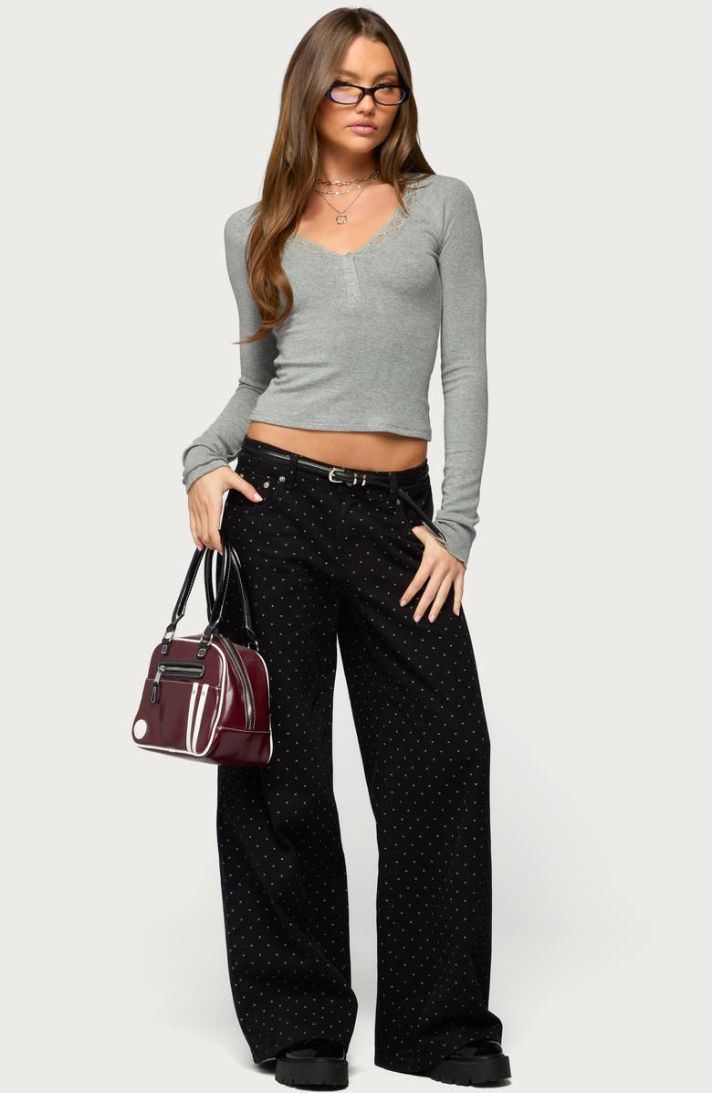 EDIKTED Shanah Lace Trim Henley, Alternate, color, Gray-Melange