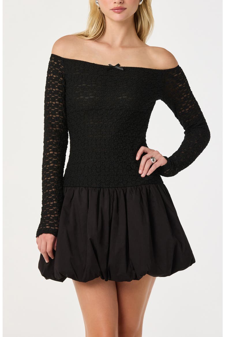 Off the Shoulder Bubble Minidress, Alternate, color, BLACK