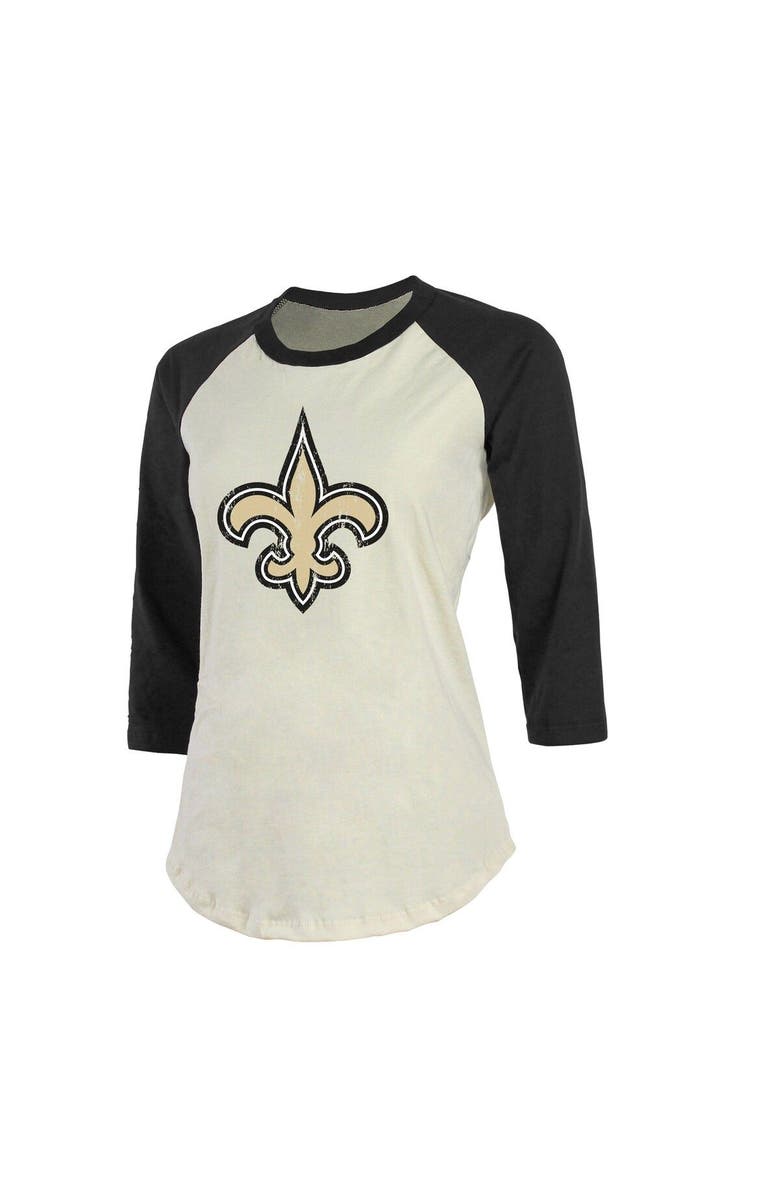 Majestic Threads Women's Fanatics Branded Michael Thomas Cream/Black New Orleans Saints Player Raglan Name & Number 3/4-Sleeve T-Shirt, Alternate, color, 
