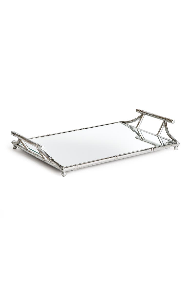 Daphne Mirrored Premium Silver Decorative Table Tabletop Tray w/ Raised Handles, Main, color, Silver