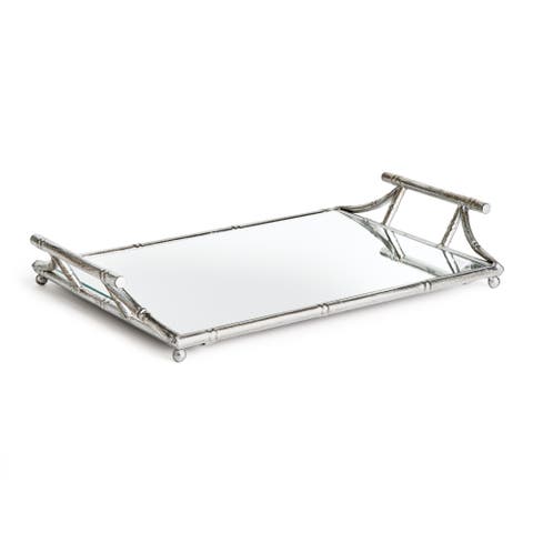 Daphne Mirrored Premium Silver Decorative Table Tabletop Tray w/ Raised Handles