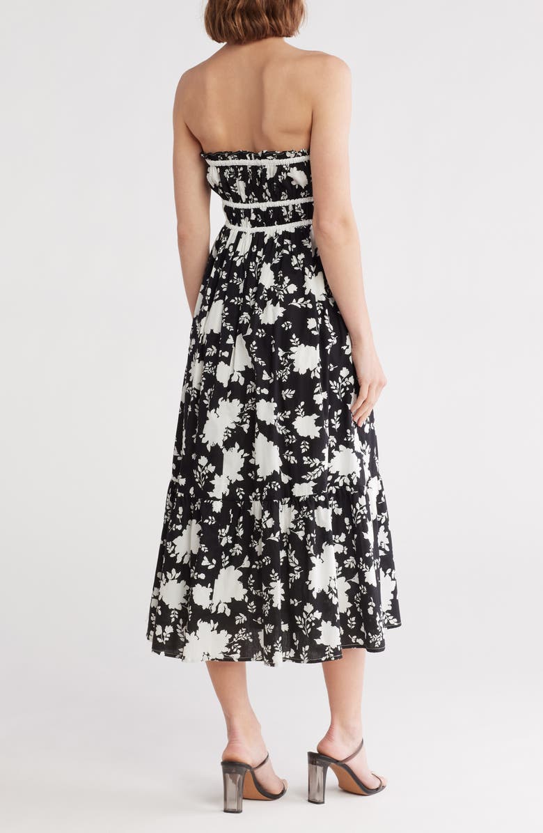 Lush Contrast Strapless Midi Dress, Alternate, color, Black White