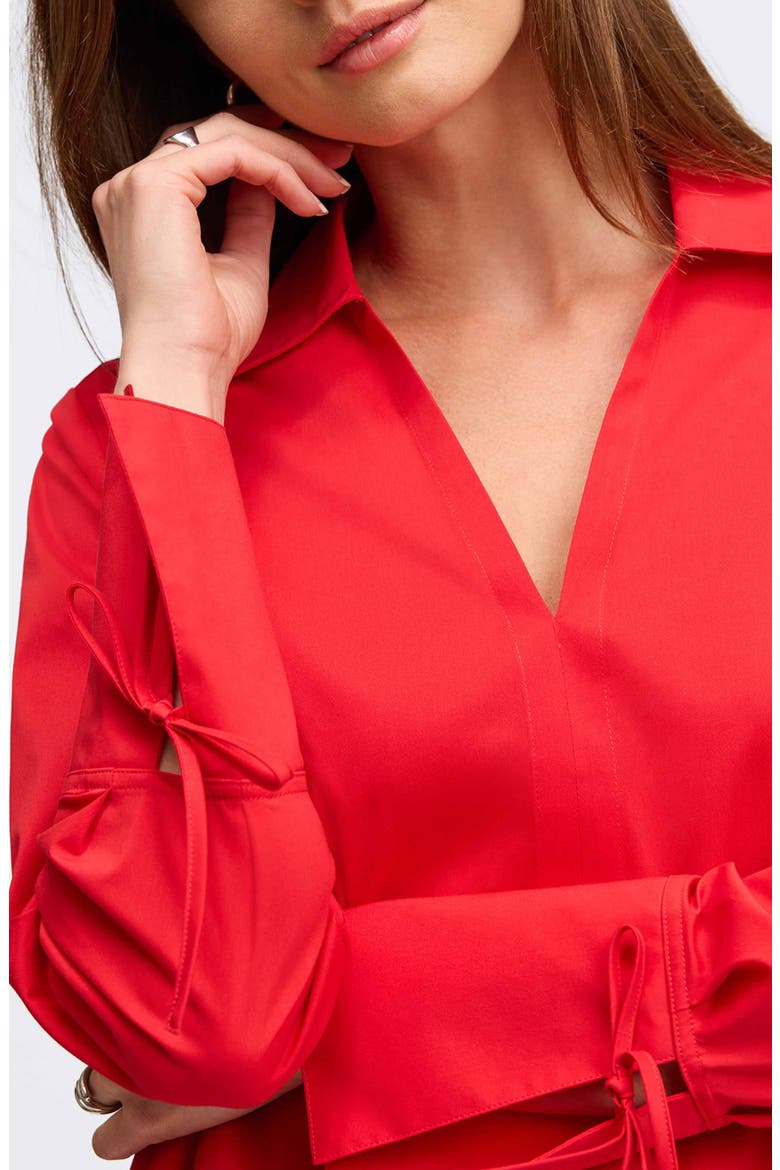 Carla Tie Cuff Cotton Blend Popover Top, Alternate, color, SIMPLY RED