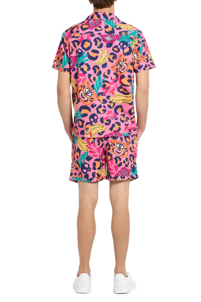 Leopard Spot Camp Shirt & Drawstring Shorts Set, Alternate, color, PINK