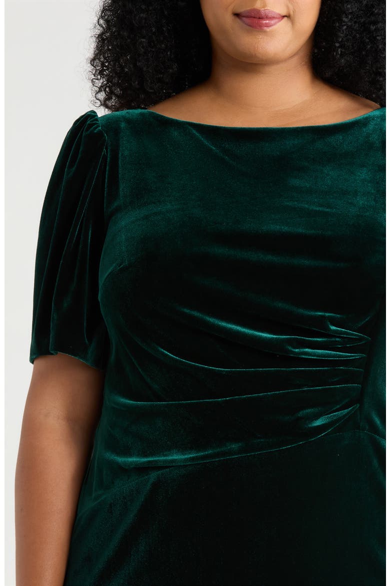 Ruched Puff Shoulder Velvet Gown, Alternate, color, HUNTER