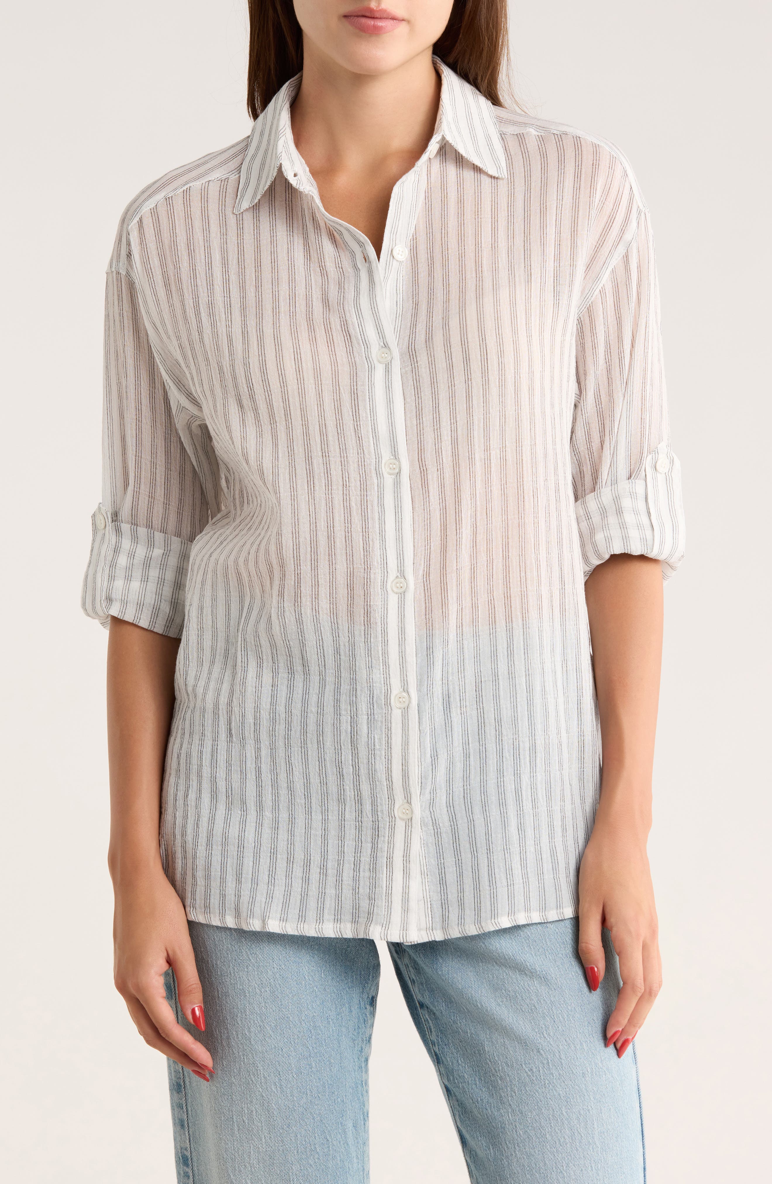 MAX STUDIO Stripe Cotton Button-Up Shirt