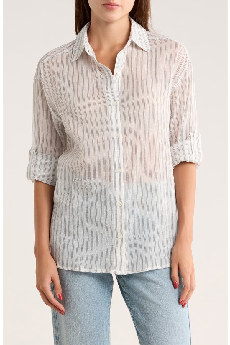 Stripe Cotton Button-Up Shirt, Main, color, WHITE/ BLACK STRIPE