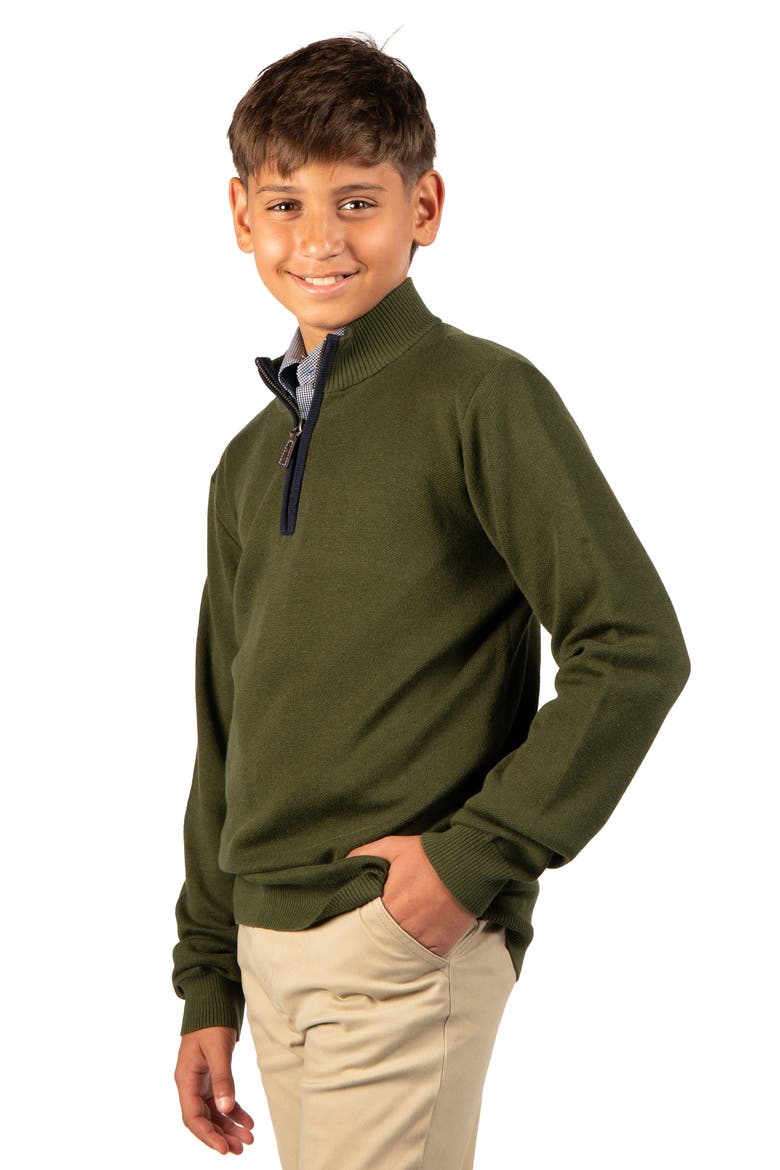 Kids' Fine Knit Quarter Zip Sweater, Alternate, color, ARMY GREEN