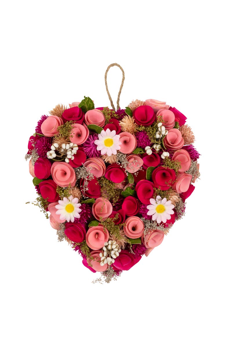 Northlight Mixed Floral and Berries Artificial Valentine's Day Heart Wreath - 10.25", Main, color, Red