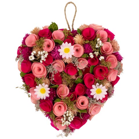 Mixed Floral and Berries Artificial Valentine's Day Heart Wreath - 10.25"