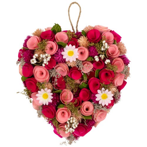 Northlight Mixed Floral And Berries Artificial Valentine's Day Heart Wreath In Red
