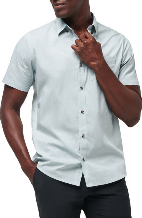Across the Pond Geo Print Short Sleeve Stretch Button-Up Shirt