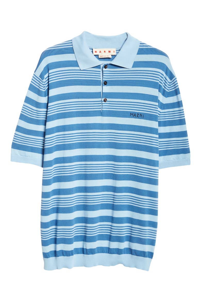 Stripe Relaxed Fit Cotton Polo Sweater, Alternate, color, AZURE
