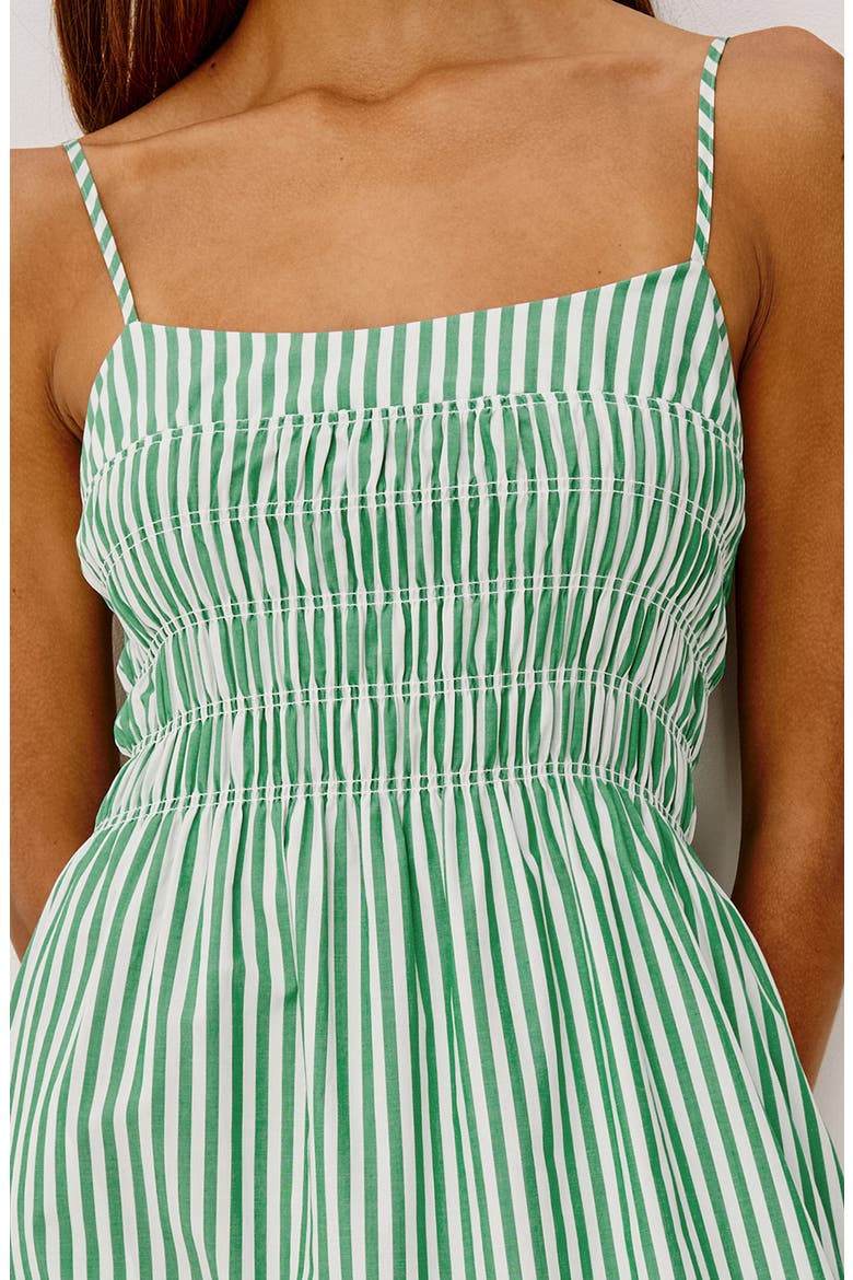 Primrose Stripe Smocked Bodice A-Line Dress, Alternate, color, EMERALD STRIPE