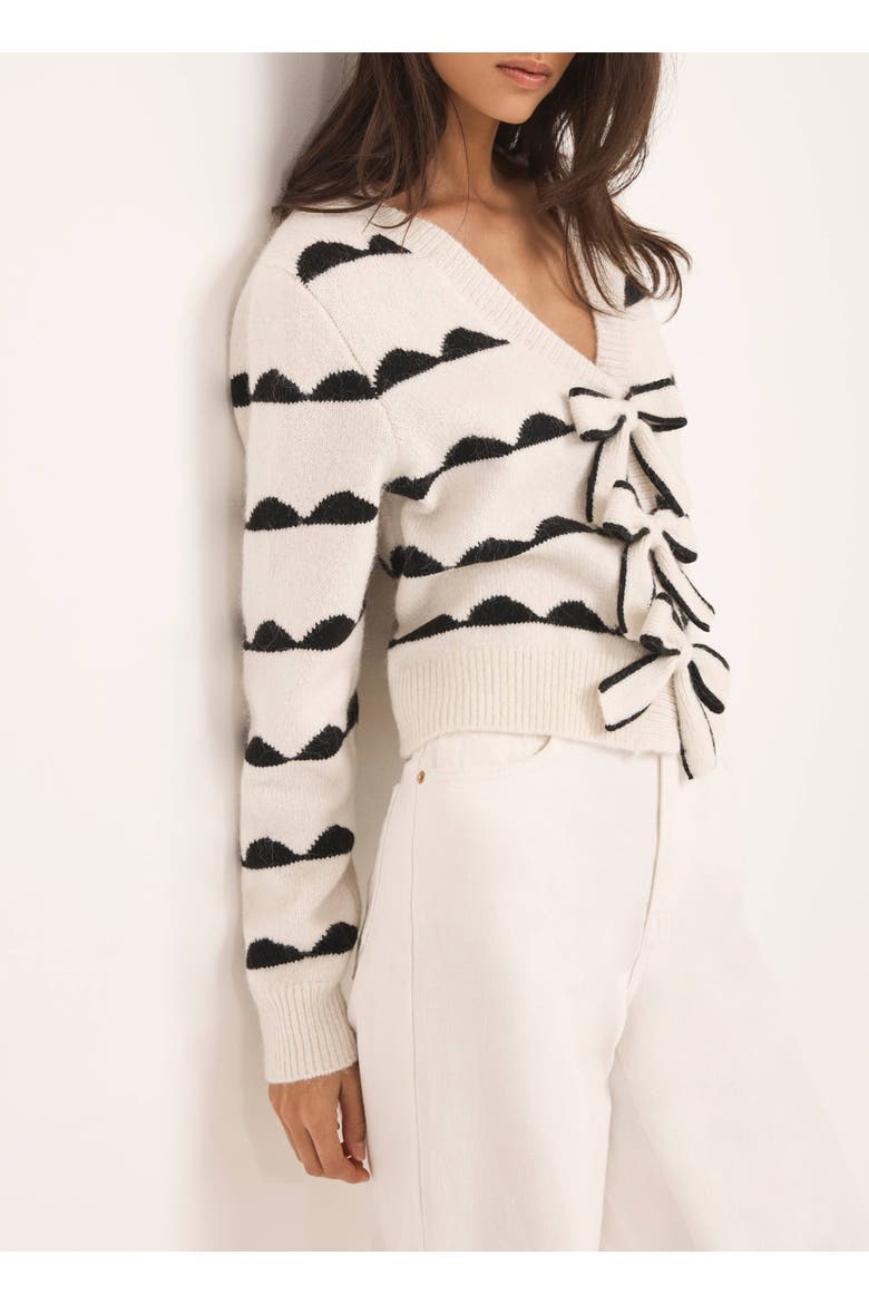 Wool Blend Bow Detail Cardigan, Alternate, color, Ivory