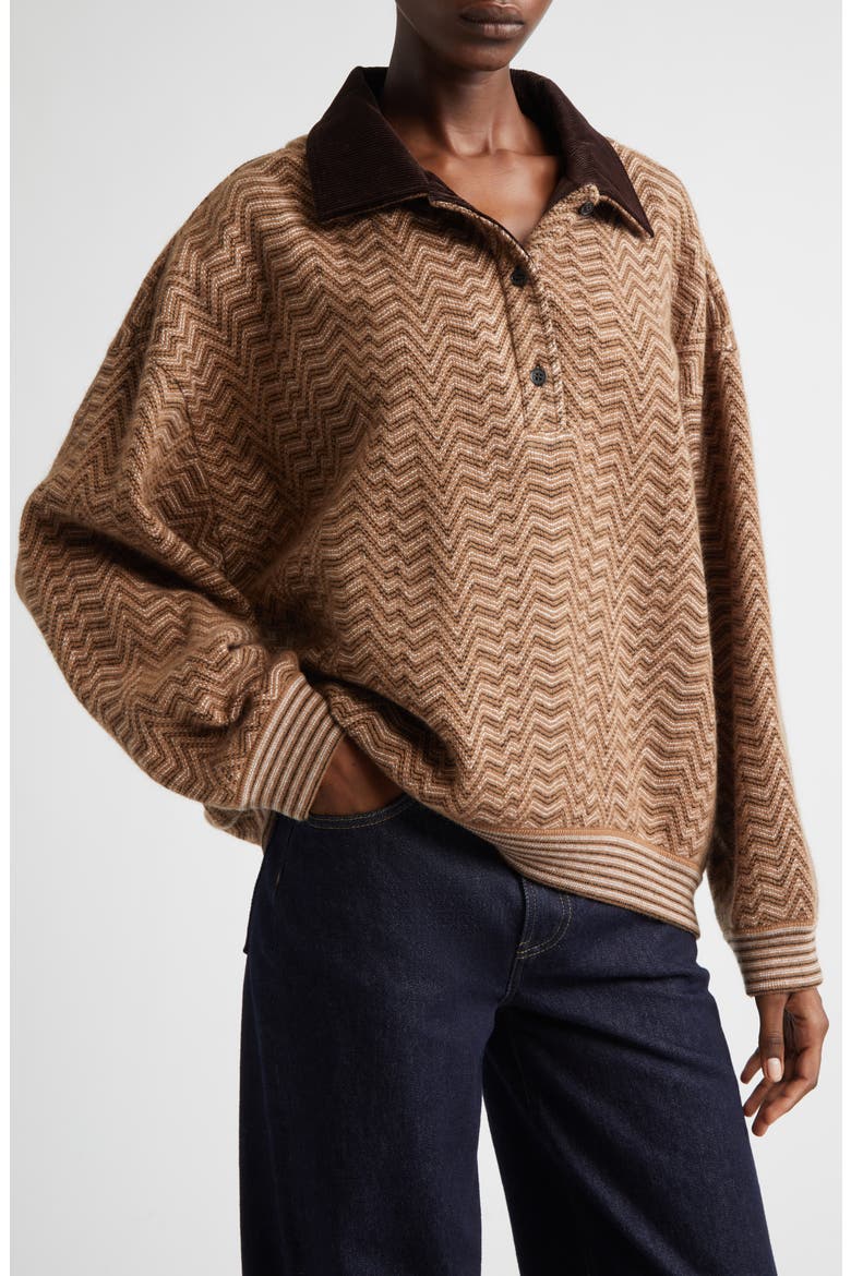 Zigzag Stripe Polo Sweater, Main, color, S01J5 CAMEL TONES