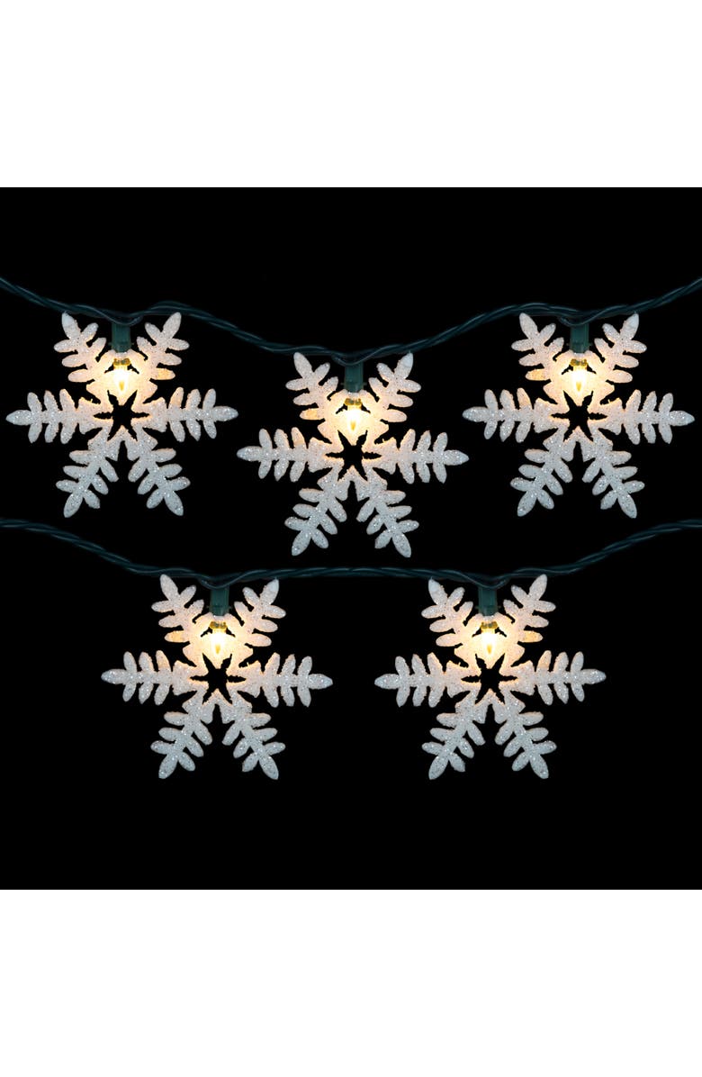 Northlight White Glittered Snowflakes Christmas Lights - Clear - 6' Green Wire - 10ct, Alternate, color, White