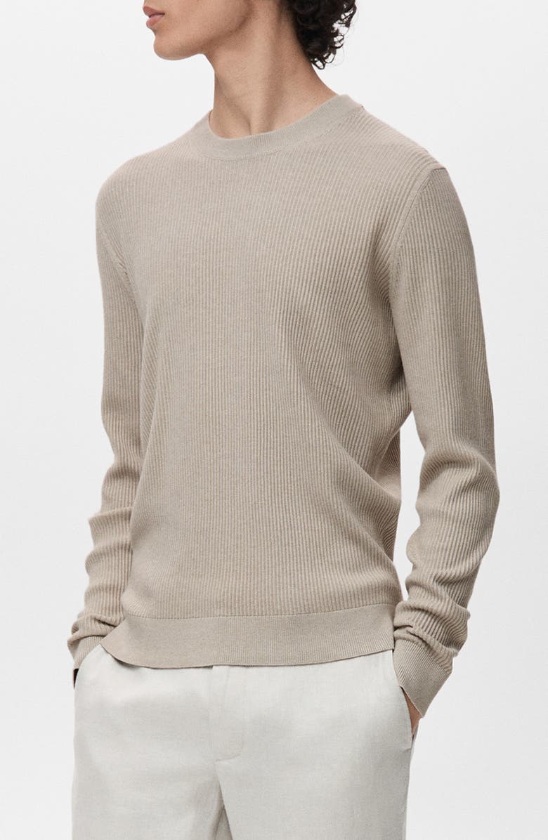 MANGO Regular Fit Crewneck Rib Sweater, Alternate, color, Beige