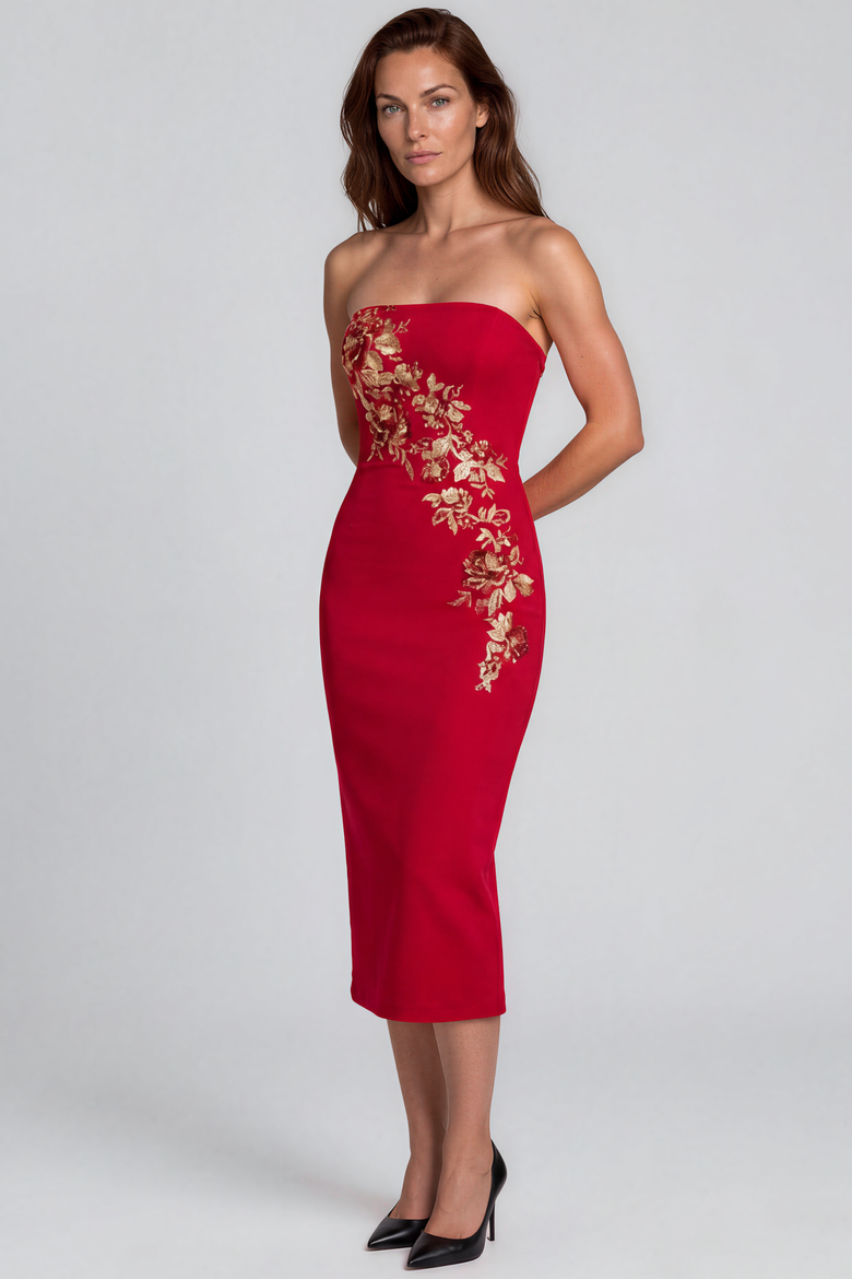 Strapless Crepe Cocktail Dress, Alternate, color, Red