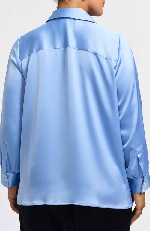 Foxcroft Bianca Satin Button-up Shirt In Blue