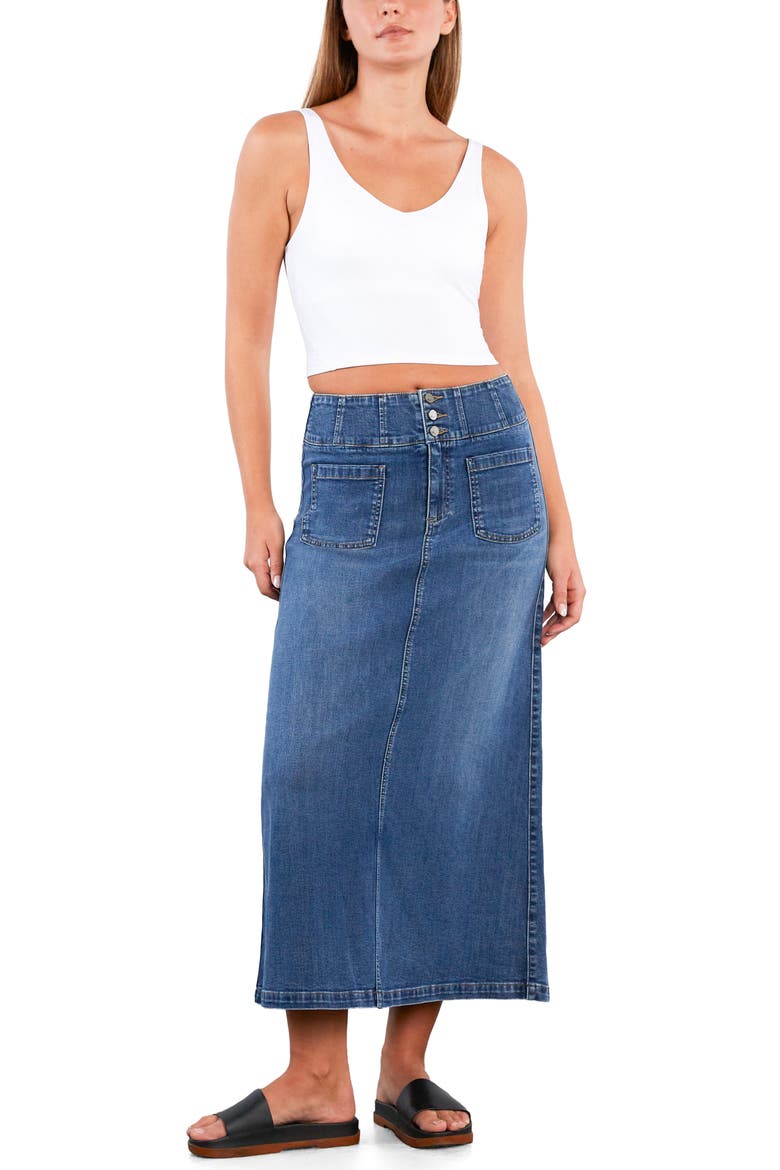 Norah Stretch Denim Maxi Skirt, Alternate, color, SWIFT BLUE
