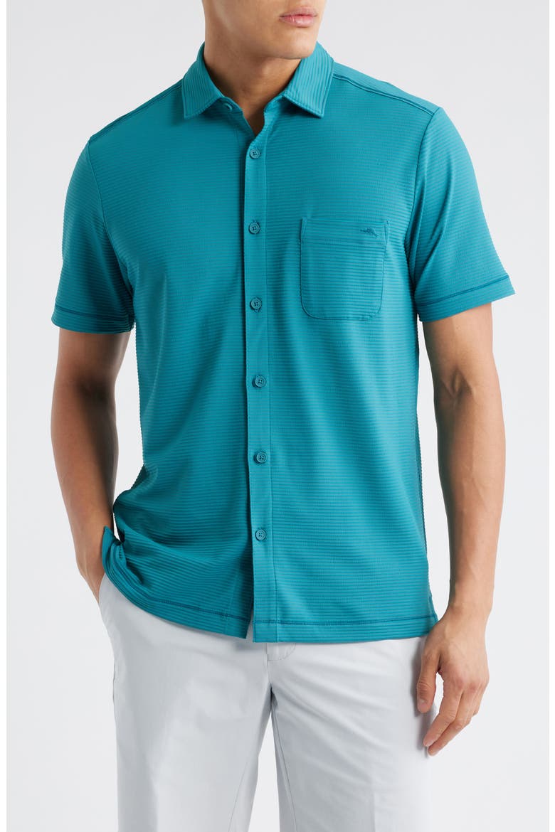 Costa Wave Short Sleeve Button-Up Shirt, Main, color, LARGO TEAL
