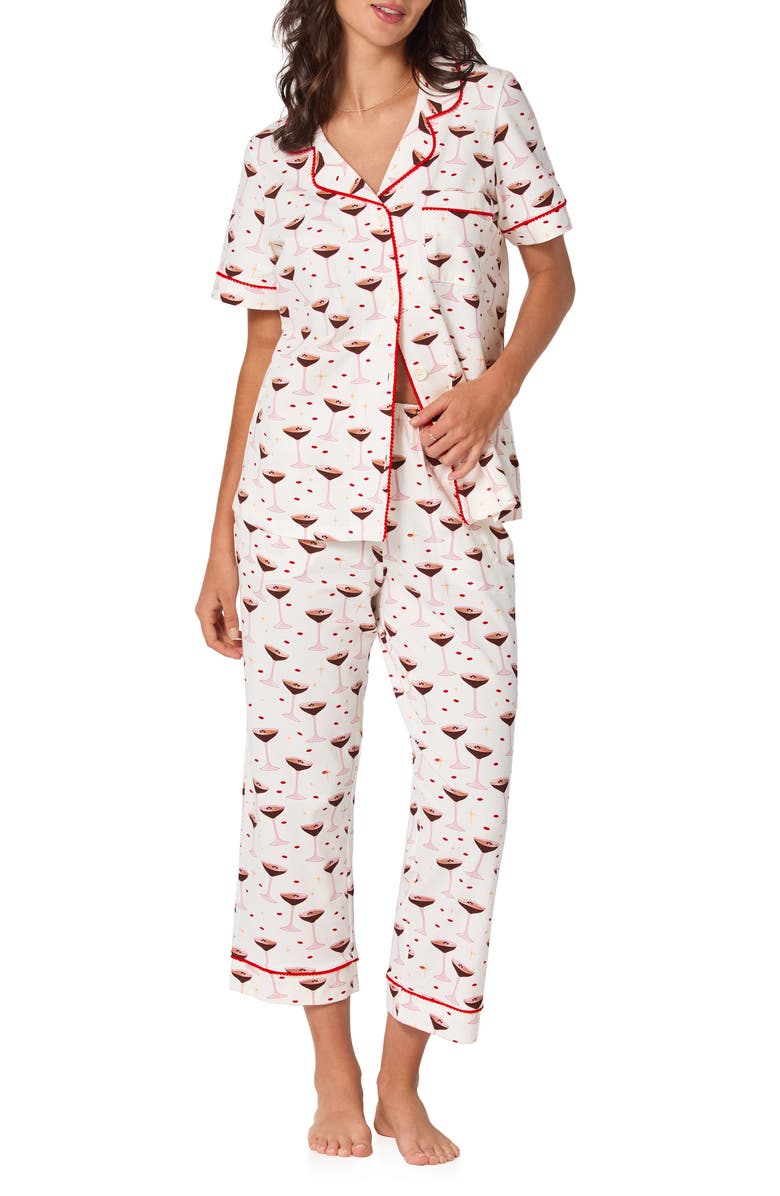 BedHead Pajamas Print Stretch Organic Cotton Crop Pajamas, Main, color, Espresso Kisses