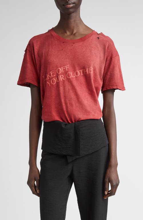 Emily Dawn Long Take Off Your Clothes Distressed Graphic T-shirt In Red
