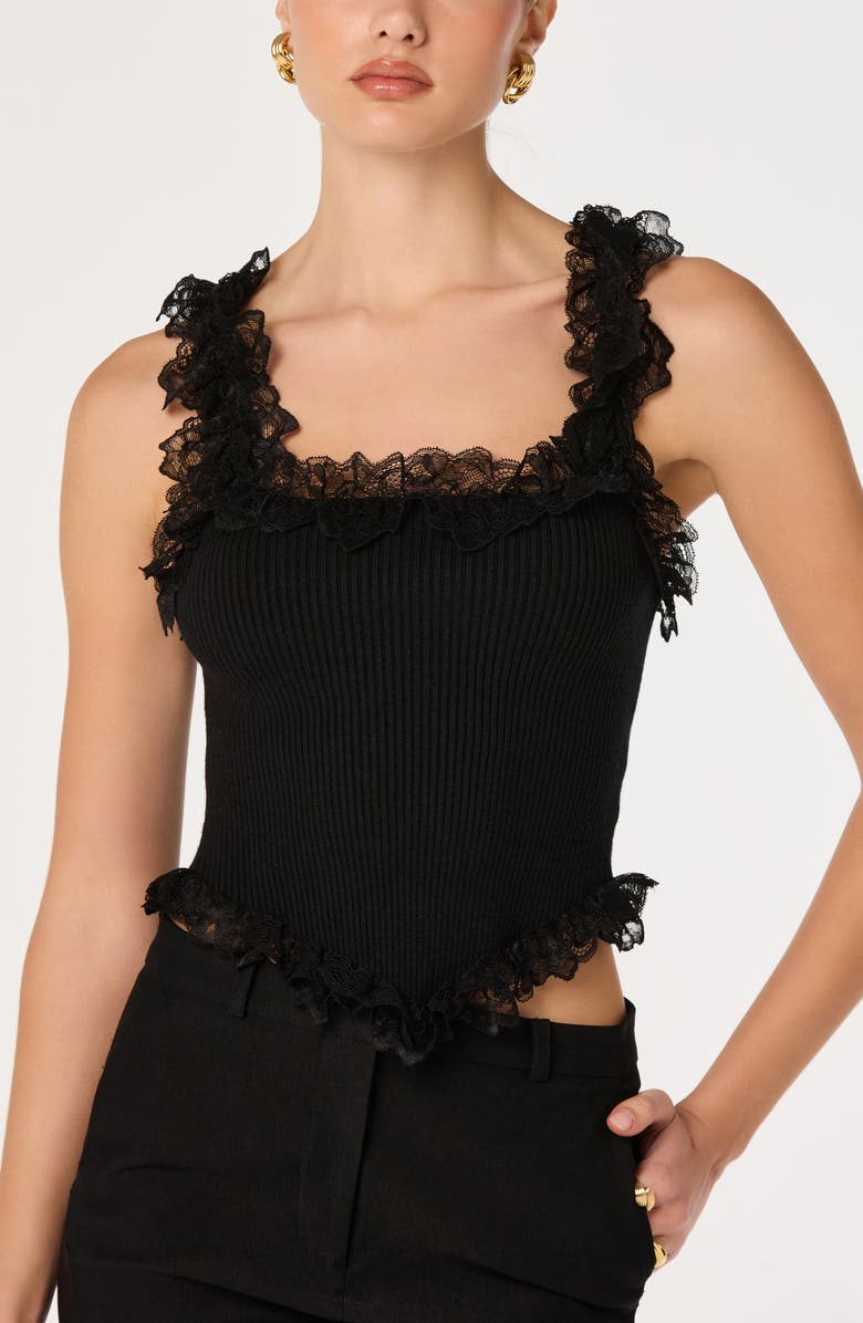 ASTR the Label Amity Ruffle Lace Rib Tank, Alternate, color, Black