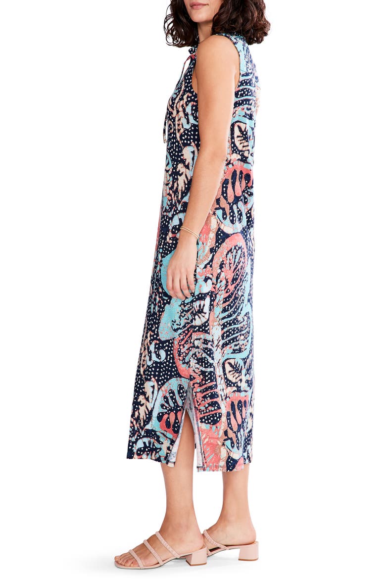 Batik Stamp Linen Blend Midi Dress, Alternate, color, INDIGO MULTI