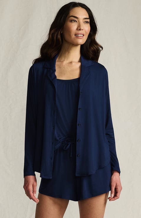 Cooling 3 Piece Pajama Set - Long Sleeve Top Cami and Shorts