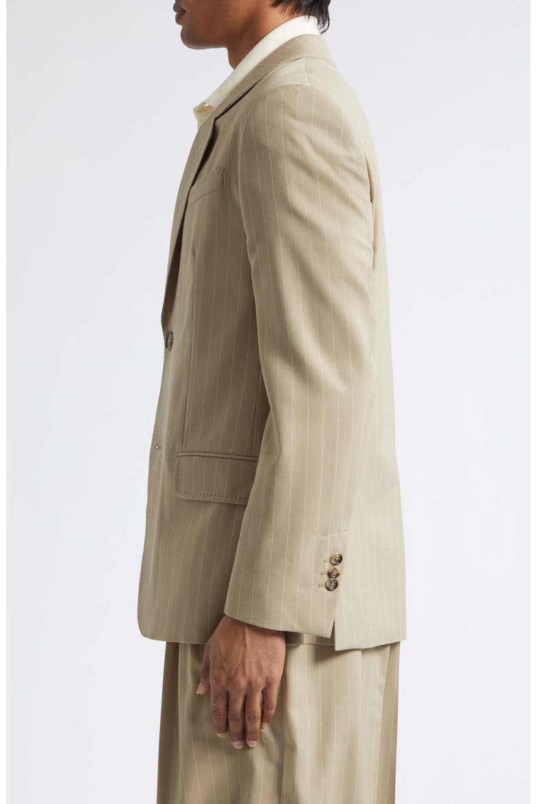 Straight Fit Pinstripe Virgin Wool Gabardine Blazer, Alternate, color, BEIGE TAUPE/ BLANC CREME